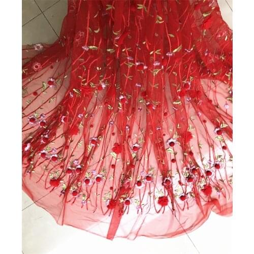 Red 3D Flower Lace Fabric For Dress Sewing Material Sewing Accessories By The Meter VH082546