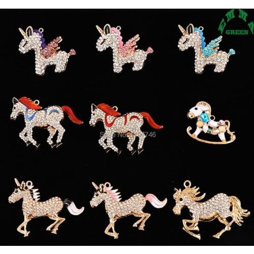 Pendant Unicorn Rhinestone Charm Pendant Big 73mm 2pcs 3D Gold Zinc Alloy Pendant for Jewelry Making Necklace