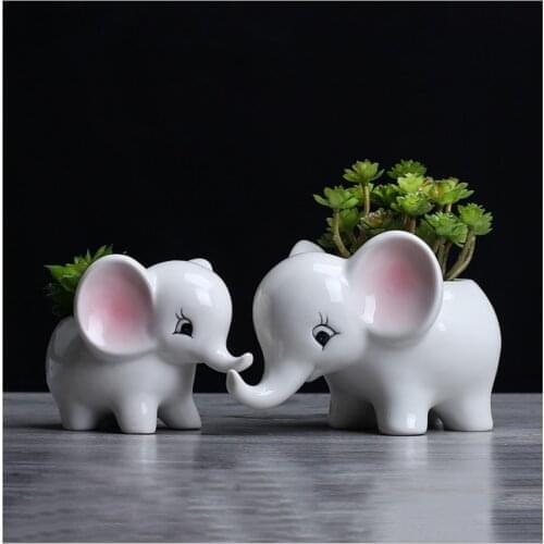 Cute Flower Pot Elephant White Ceramic Succulent Plant Pot Small Flower Plant Container Animal Home Office Decor