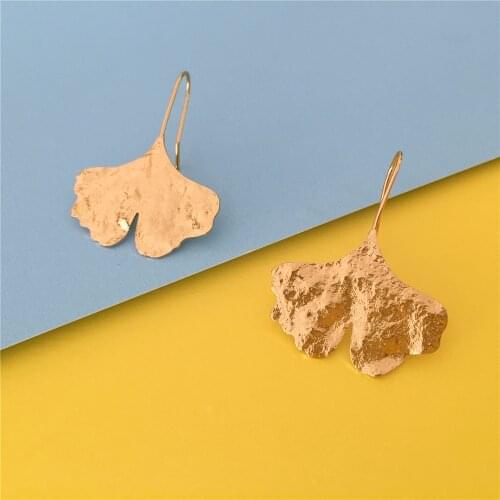 Trendy Gold Color Plating Water Effect Gingko Leaf Decorated Charm Drop Earrings Hook For Women Girl Casual Daily Office Jewelry