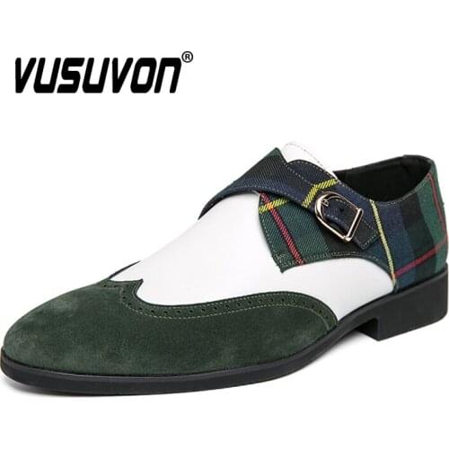 Plus Size Leather Loafers Men Shoes 2020 Spring Comfortable Flats Brogue Style Business Formal Shoes Black Green