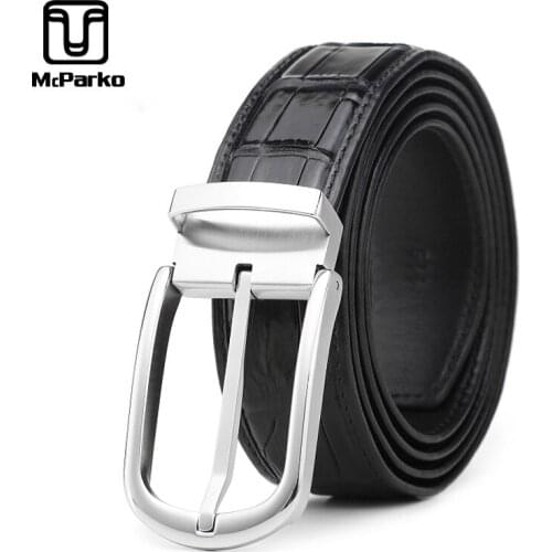 McParko Genuine Crocodile Leather Belt Men Luxury Alligator Waist Belt Strap Businessman Suit Pants Belts Stainless Steel Buckle