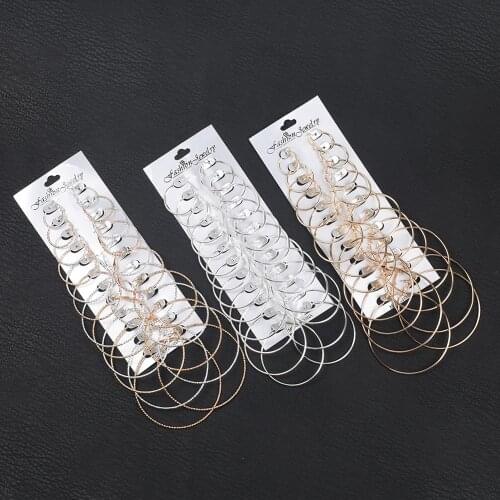 6-12Pairs/Lot Big Circle Hoops Earrings for Women Girls Wedding Party Fashion Jewelry Gift Steampunk Ear Clip Hoops Earrings