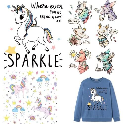 Unicorn Patches for Kids Cute Animal Thermal Sticker on Clothes Iron-on Transfers for Clothing Thermoadhesive Patch Diy Applique