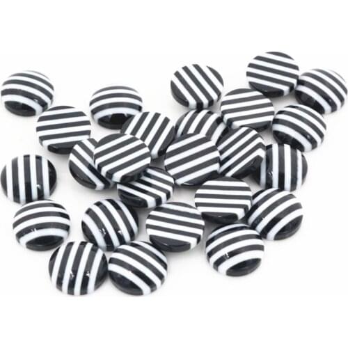New Fashion 40pcs 12mm Black White Colors stripe Style Flat back Resin Cabochons Fit 12mm Cameo Base Cabochons-W3-19