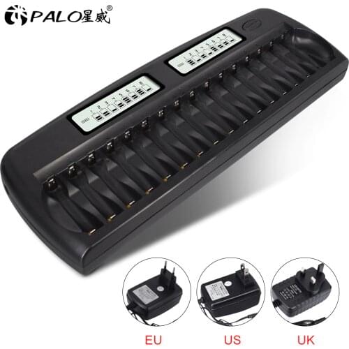PALO 16 slots LCD smart AA AAA battery charger safe intelligent charger for 1.2V AA AAA nimh rechargeable battery