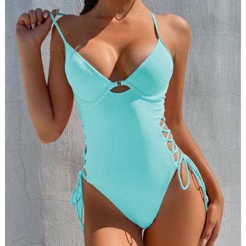 Sexy 5 Colors Push Up Underwired One Piece Swimsuit Women Swimwear Female Padded Monokini Bather Bathing Suit Bandage Swim Lady