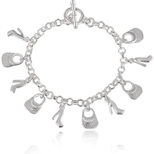 Wedding silver color Charms shoe bag Bracelet For lady girl Women High quality fashion jewelry Valentines day gift H108