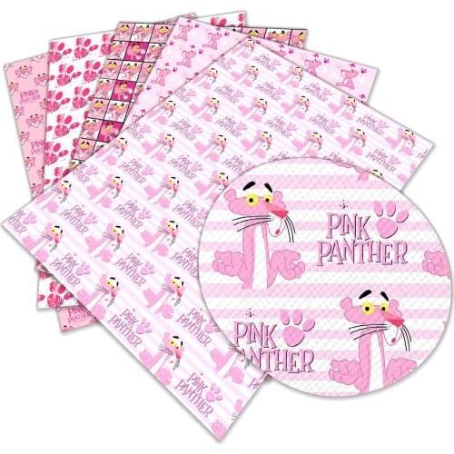 Pink Panther Cross Cartoon Character Faux Leather Fabric 22x30cm for Bows Synthetic Leather Sheets DIY Handmade Materials Crafts