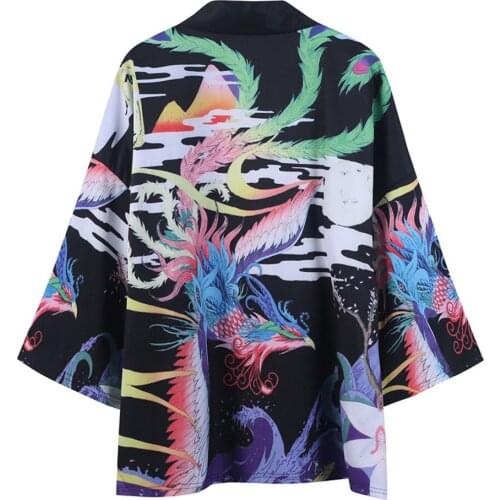 Phoenix Printed Couple Men Women Traditional Japanese Kimonos Beach Loose Casual Shirt Asian Cosplay Coat Yukata Cardigan