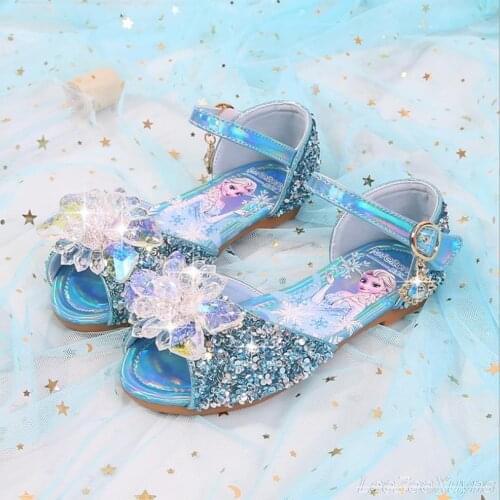 Disney Children Shoes Frozen Aisha Princess Girls Fashion New High Heels Sequins Bow Fantasy Crystal Show Sandals for kids