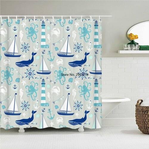3D Colorful Ocean Starfish Shell Fish Waterproof Fabric Shower Curtain Bathroom Curtains Cartoon Printed Bath Screen Decoration