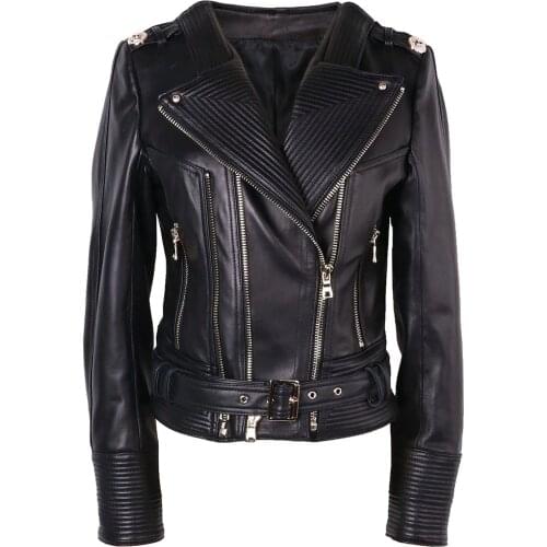 YOLOAgain High Quality Thick Soft Double Zipper Women Ladies Black Genuine Leather Jacket Coat