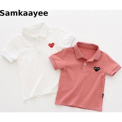 3-9Y Kids Polo Shirts Summer Boys Girls Tops Tees Clothing Short Sleeve Loving Heart Breathable Casual Childrens Clothes Y25