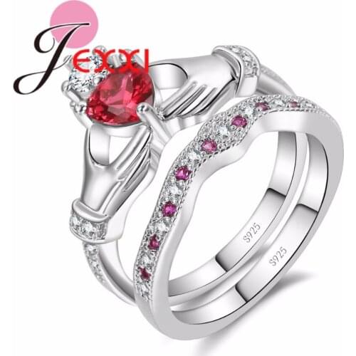Romantic Heart And Hand Sweet Design Best Quality 925 Sterling Silver Ring Sets For Women Wedding Engagement Bagues