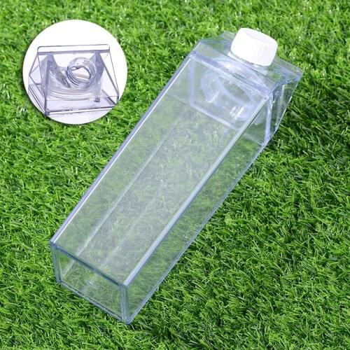 1pc 500ml Clear Milk Bottle Plastic Milk Box Shaped Water Bottle Heat resistance non-toxic Reusable Portable for Travel Drinking
