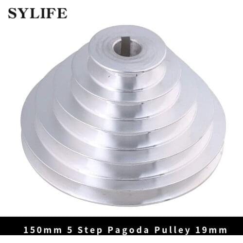 19mm Bore 54mm-150mm Outter Dia Aluminum 5 Slot A Type V-Shaped Pagoda Pulley 5 Step Pulley Belt 12.7mm Belt Width