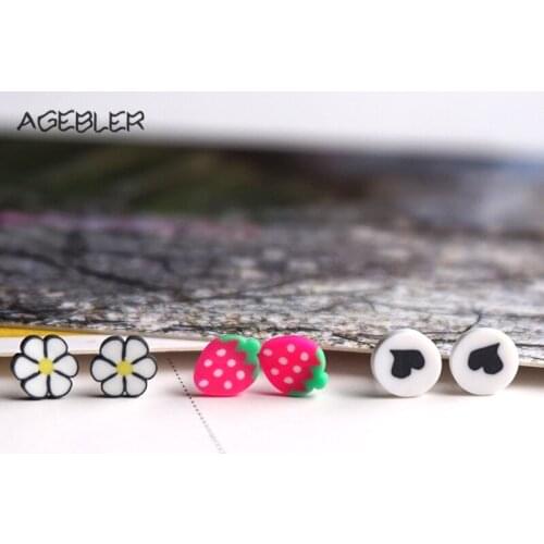 3pairs/lot Women Jewelry Strawberry Earrings Stud For Girl Kids Brinco Handmade Original White Daisy Heart Brinco Gift Heart P02