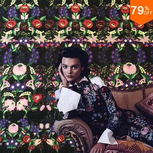 Free Shipping Luxury Fashion Week Lace Colorful embroidery Top fashion Design Double Flower Hollow out embroid fabric For sewing