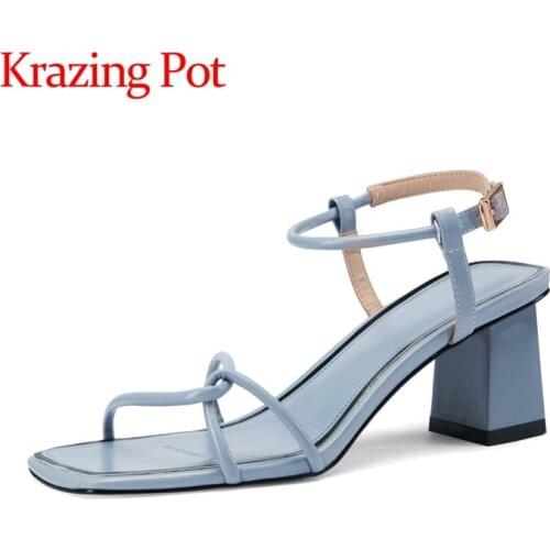 Krazing pot square toe high heels sling back sweet girls gentlewomen Korean girls dance party buckle straps women sandals L12