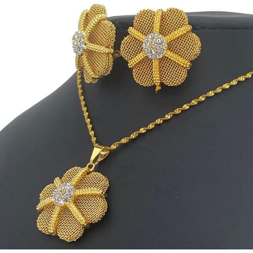 Dubai Ethiopian Jewelry Set Habesha African Wedding Bride Eritrea Set Necklace/Earring/Pendent flower Women