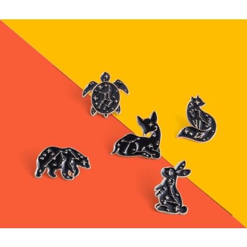 Black Fox Rabbit Deer Sea Turtle Animal Enamel Pin Constellation Badges Brooches For Women Friends Gifts A Commemorative Lovers