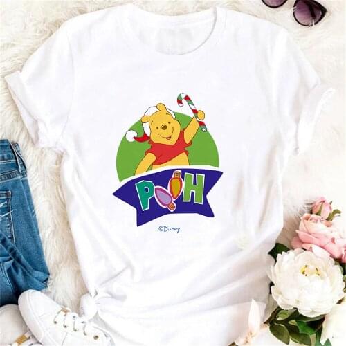 Pooh Winnie Printed T Shirts For Women Girls Ladies Casual Loose White Round Neck Femme Tee Shirts Women Clothes Streetwear