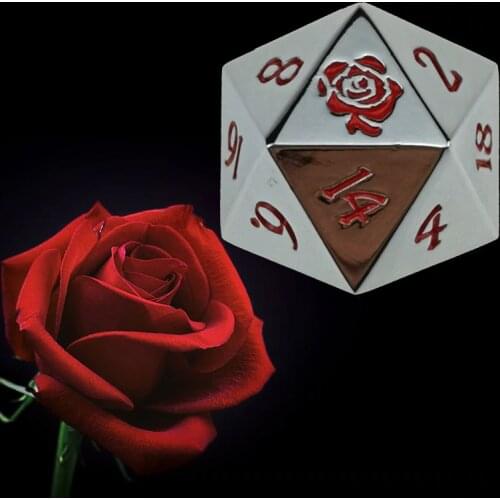 Rollooo 20 Sided Dice Rose / Rainbow Single Polyhedral Metal d20 Custom Logo Die for RPG DND MTG Games