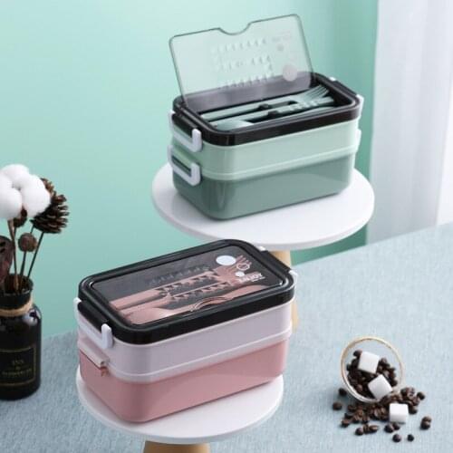 Japanese Style Insulated Lunch Box 304 Stainless Steel Two Layers Food Travel Box with Soup Bowl Divided Grid Student Bento Box