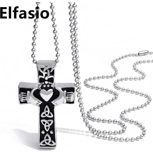 Celtic Claddagh Cross Irish Heart Keepsake Memorial Urn Womens MensStainless Steel Pendant Necklace Jewelry UP008