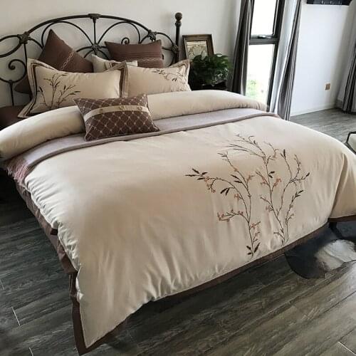 Chinese Style 100% Cotton Sanding Printed Flower Bedding Set Embroidered Bed Sheet set Duvet Cover Pillowcase Queen King 4pcs