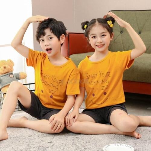 Girls Boys Clothing Sets Summer New Cotton Pyjamas Kids Short-sleeved Teenages Clothes Childrens Home Clothes Tracksuit outfits