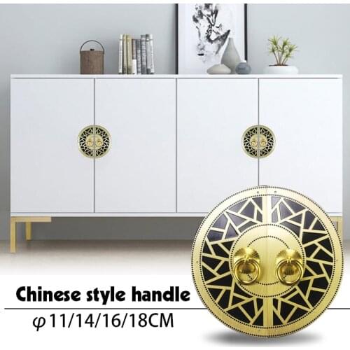Circular Chinese Style Solid Brass Gold Handles Cupboard Dresser Cabinet Drawer Door Pulls Artistical Retro Furniture Hardware