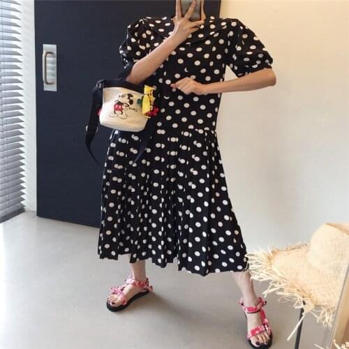 Small Fresh Polka Dot Pleated Long Dress