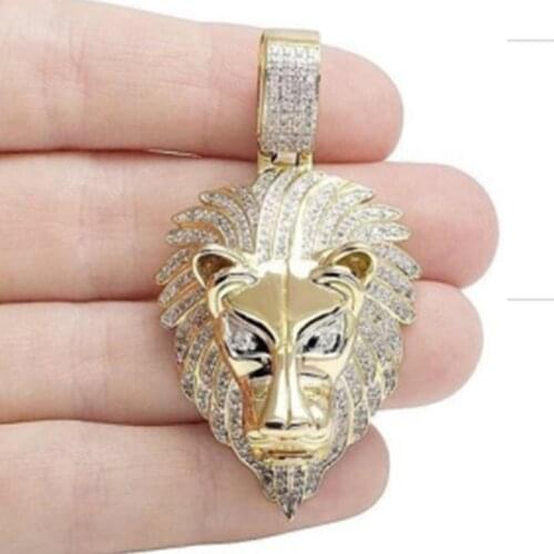 Milangirl Trendy Hip Hop Rock Punk Crown Lion Head Shape Pendant Necklaces All Crystal Luxury Necklace Party Accessories