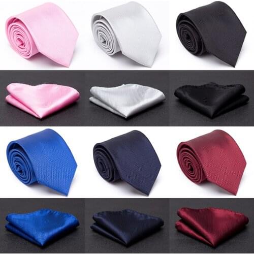 Mens Tie Solid Handkerchief Necktie Set Fashion Black Red Ties for Men Cravat Party Gift Man Wedding Formal Dress Accessories