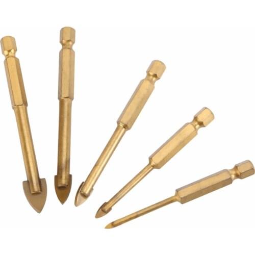 5Pcs Glass Drill Bit Set Tungsten Carbide Tipped Ceramic Tile Cutter with 1/4" Hex Shank Power Tools Accessories