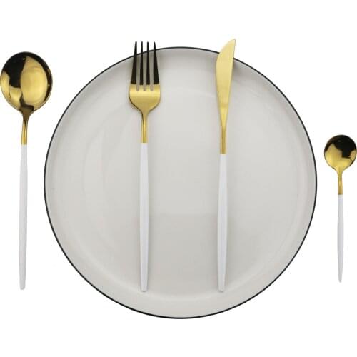 16Pcs/24Pcs/32Pcs White Gold Cutlery Set 18/10 Stainless Steel Dinnerware Set Kitchen Tableware Set Knife Fork Spoon Dinner Set