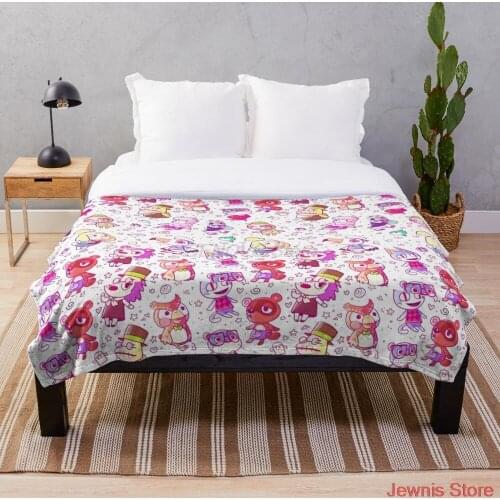 Animal Crossing Pattern Blanket Print on Demand Decorative Sherpa Blankets for Sofa bed Gift