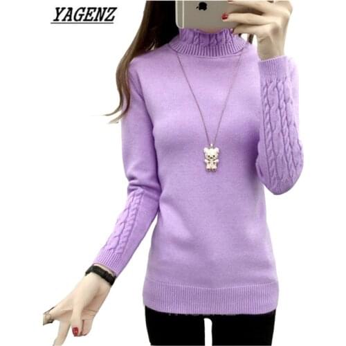 YAGENZ Autumn Winter Women Turtleneck Sweater Knitwear Slim Solid Pullover Warm Casual Long-sleeved Shirt Sweater Women Clothing