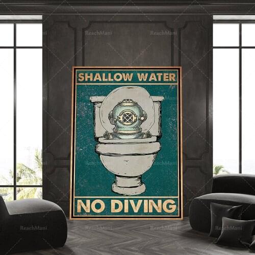 Shallow Water No Diving Poster, Funny Shallow Water Art Print, Swimming Injury Wall Art, Bathroom Decor, Bathroom Sign Art