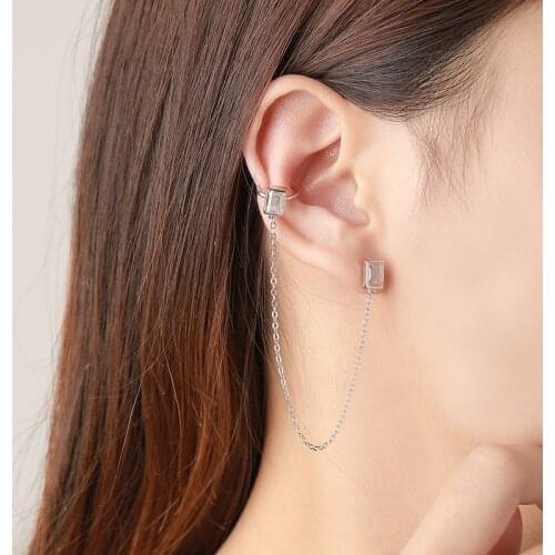 Real 100% 925 Sterling Silver Chain Long Drop Earrings for Women Jewelry, Fashion Cubic Zirconia Earings Gold Color Accessories