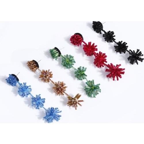 Royalbeier Bohemian Long Slim Rice Bead Tassel Earrings Large Star Earring Woman Handmade Dangel Earring Girl Gift