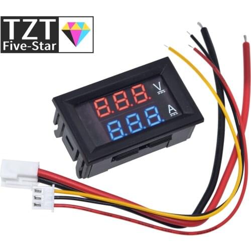 TZT DC 0-100V 10A Digital Voltmeter Ammeter Dual Display Voltage Detector Current Meter Panel Amp Volt Gauge 0.28" Red Blue LED