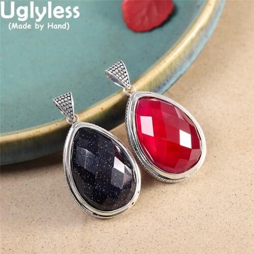 Uglyless Fashion Simple Water Drop Corundum Gemstones Pendants for Women Sexy Rose PINK Necklaces NO Chain 925 Silver Jewel P941