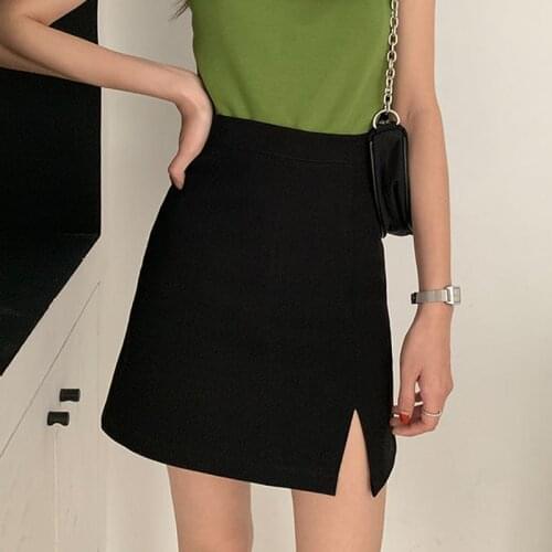 Skirts Women Mini Split Elegant Office Ladies High Waist Spring Mujer Casual Large Size 3XL A-line Black Design Harajuku Skirt