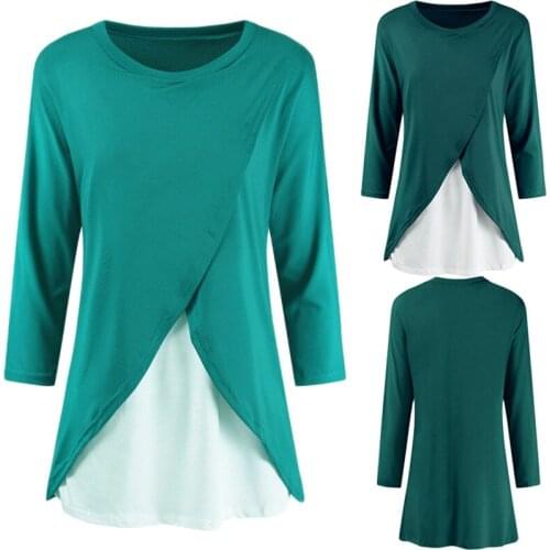 Green Maternity Long Sleeve Maternity Tees Women Solid Pregnant Nursing Baby For Maternity Multifunctionl T-shirt Pregnant Tee