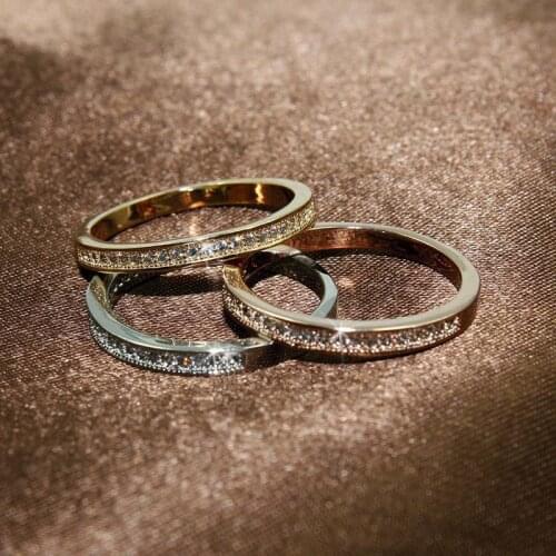 2020 New Simple Gold/Rose Silver Color Crystal Wedding Rings For Women Full Clear AAA Cubic Zircon Engagement Ring anillos anel