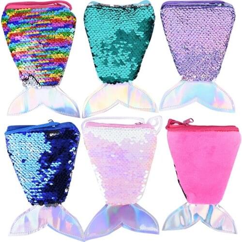 1PCS Girls Kids Children Mermaid Tail Crossbody Bags Coin Purse Wallet Card Zipper Holder Pouch