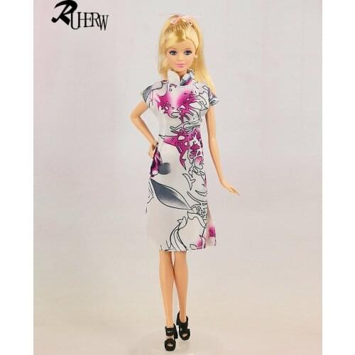 1 Pcs New National Costume Clothes The blue and white china Chinese cheongsam dress for barbie doll Free shipping